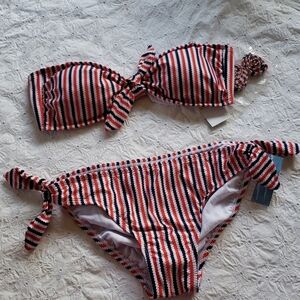 Nwt 2 pieces strapless multiuse striped bikini M